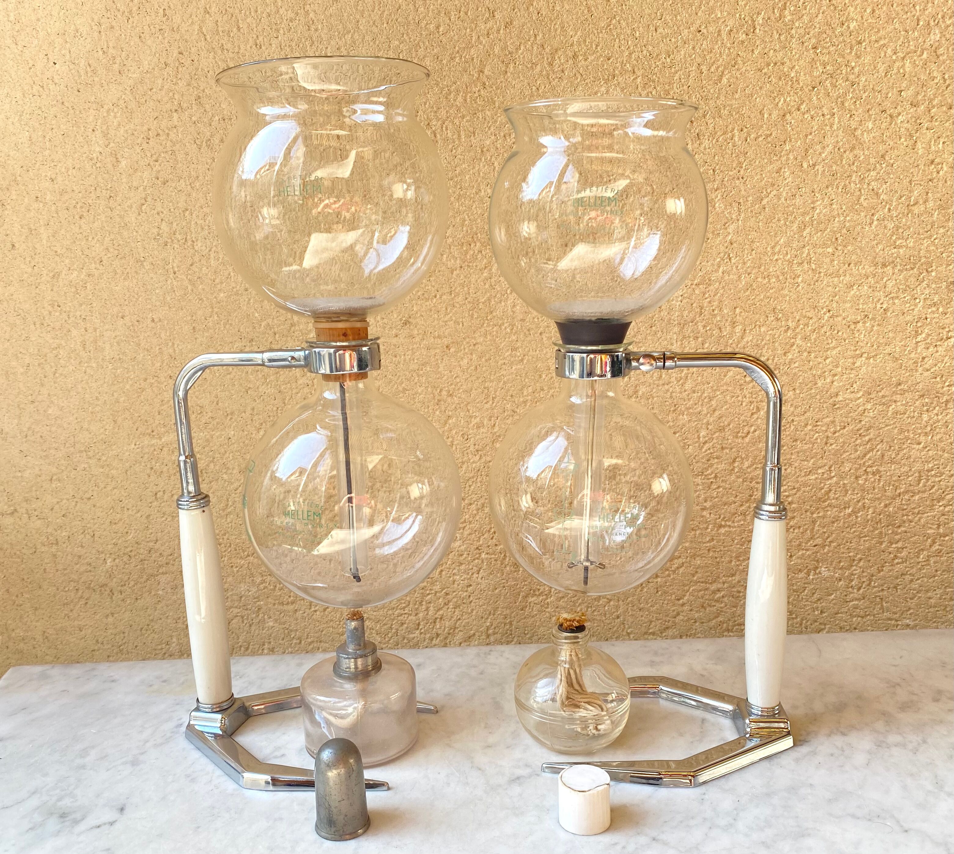 Hellem France vacuum coffee maker 8 cups vintage Pyrex glass 70s