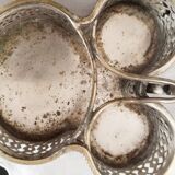 Serviteur salière , poivrier et moutardier en verre ciselé et métal argent