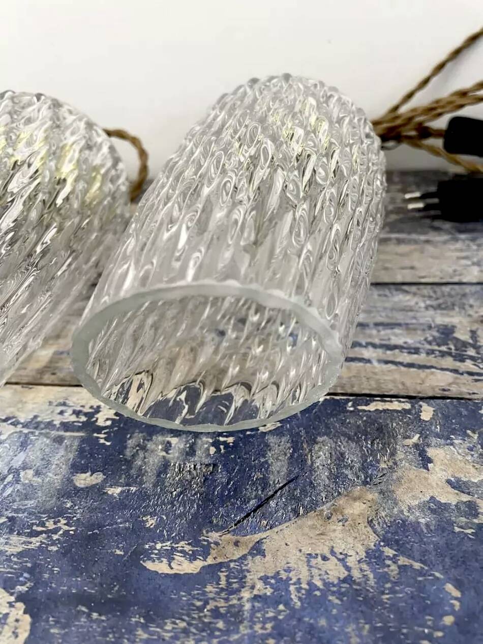 Set of two vintage chiseled glass portable lamps