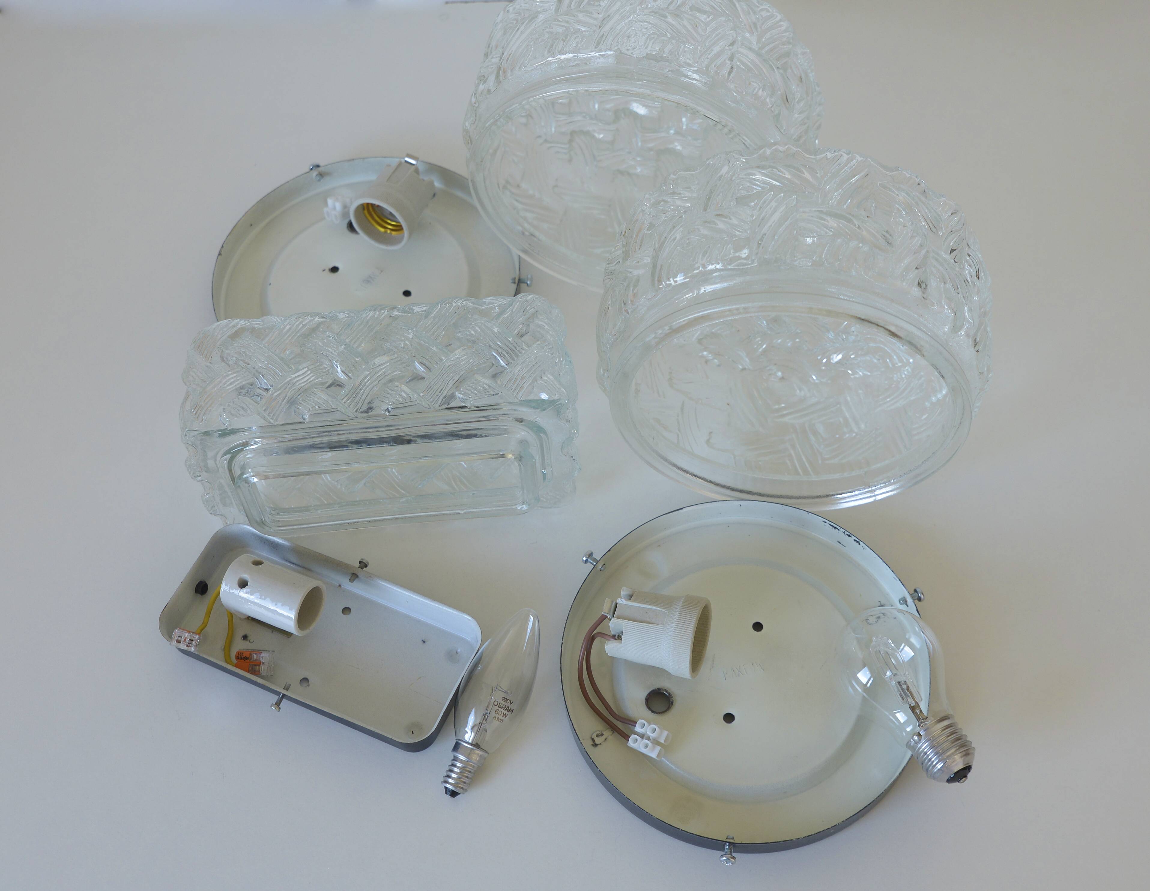 Appliques vintage, lot de 3 appliques murales, plafonnier encastré