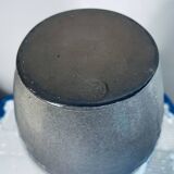 Handcrafted gray stoneware vase with child illustration
