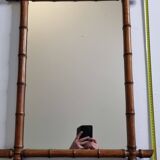 Large turned wooden bamboo mirror, 55 x 78 cm, circa 1900