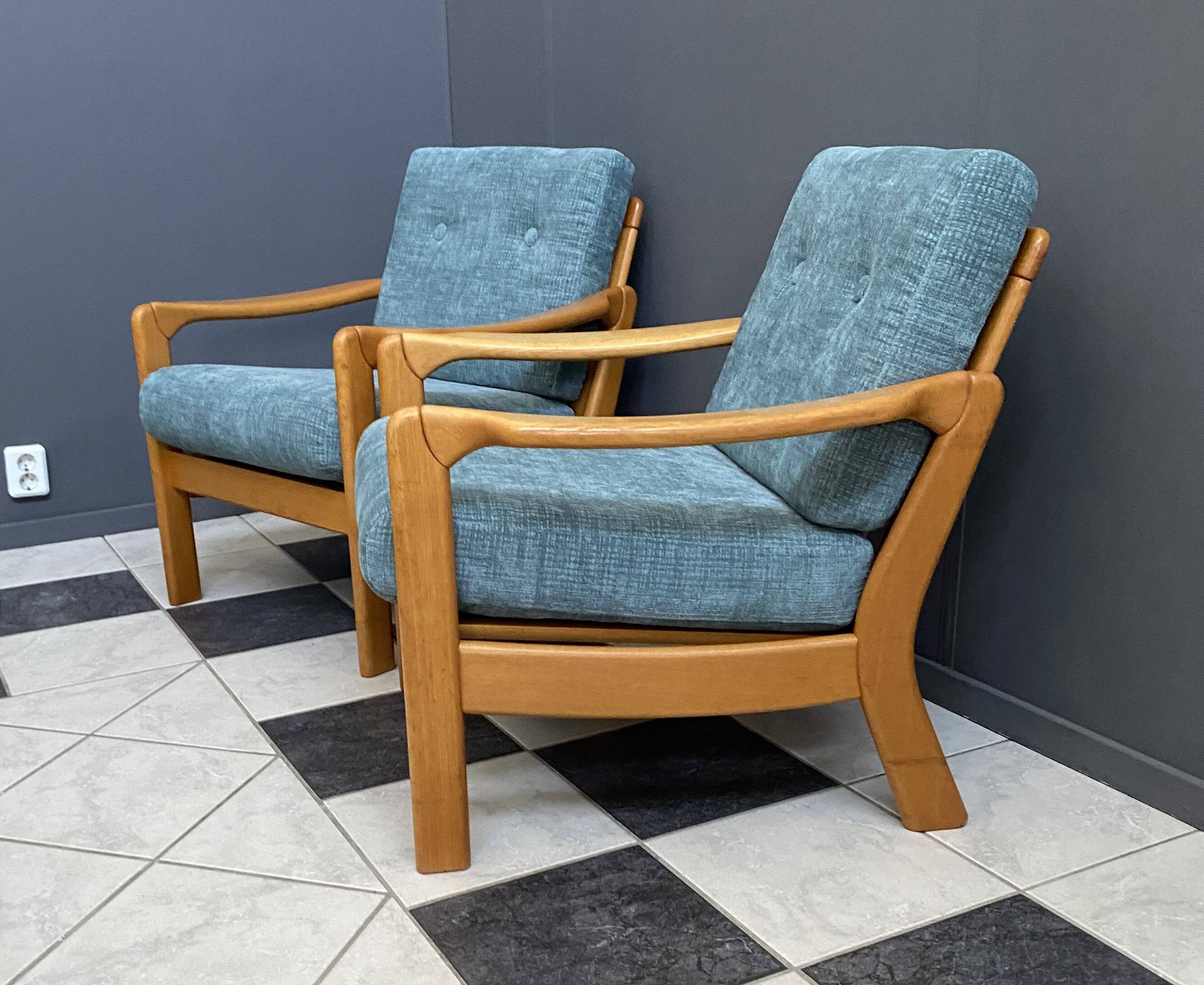 Walter Knoll blue fabric armchairs 1960s