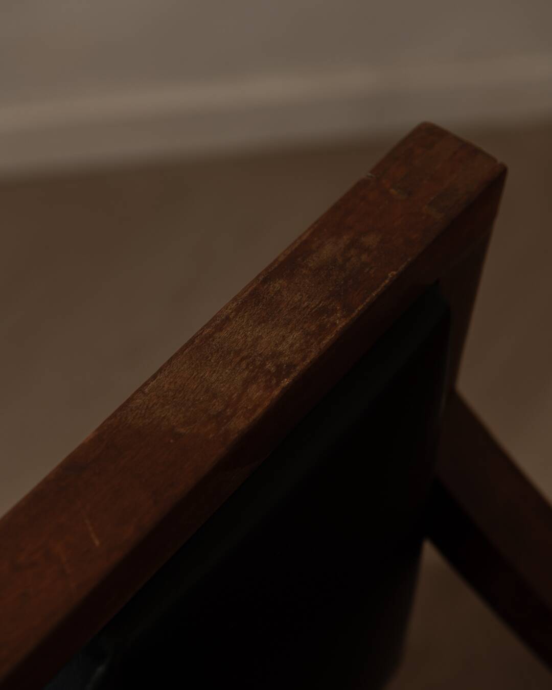 Vintage wooden armchair in black leatherette, Scandinavian style