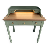 Bureau de secrétaire vintage rénové – bois et vert sauge
