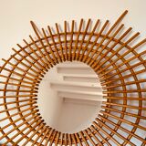 Vintage rattan sun mirror from the 60s, 73x92 cm