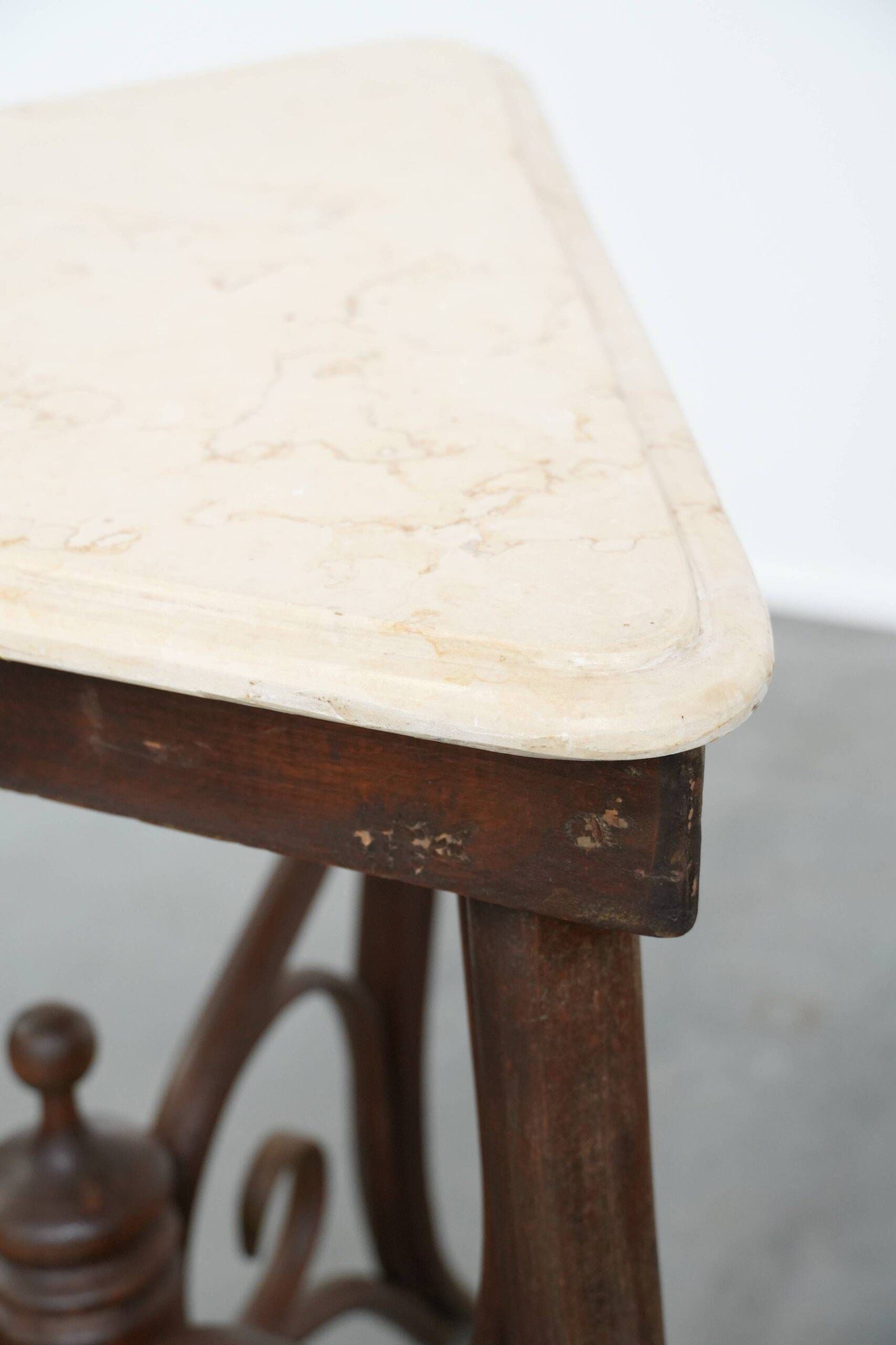 Elegant antique Thonet design side table from the early 20th century with a natural stone top