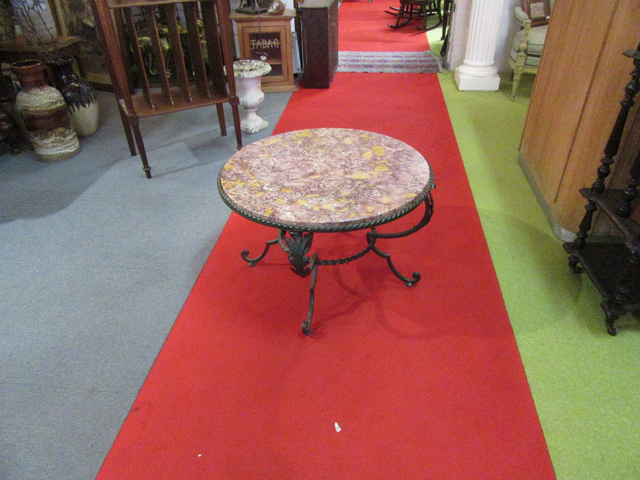 Low wrought iron 1950 marble top side table