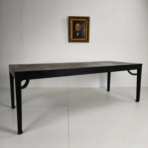 Table de salle à manger chinoise Qing noire (230 cm) — milieu à fin du XVIIIe siècle — laque d'origine