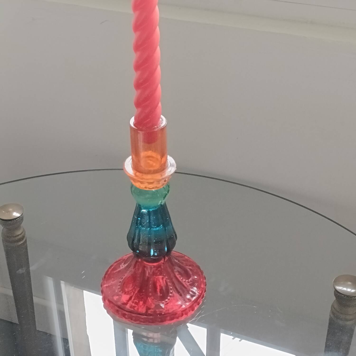 Multicoloured glass candlestick