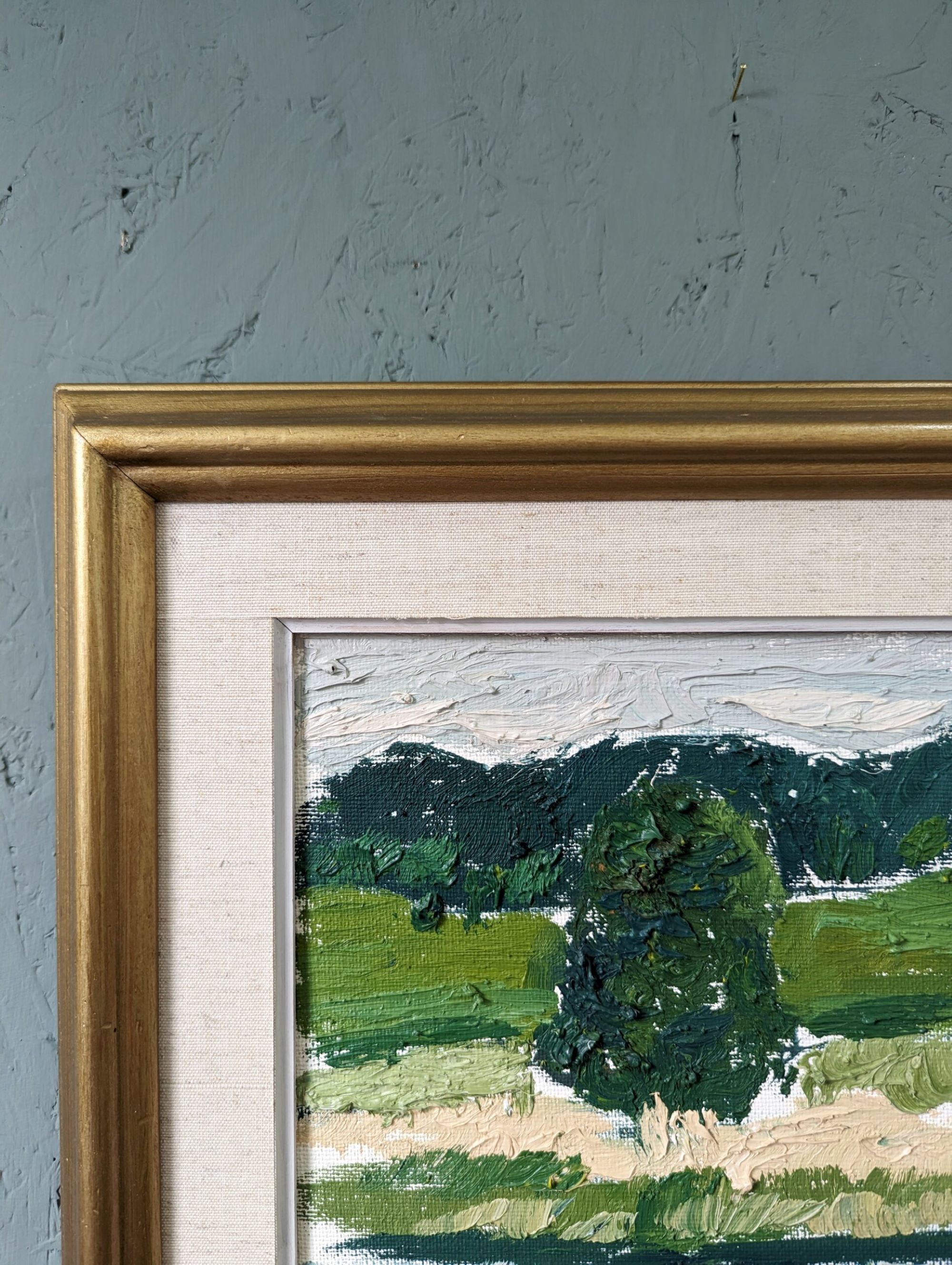 Mid-Century Modern "Green Grove", Vintage Swedish Landscape Oil Painting, Framed