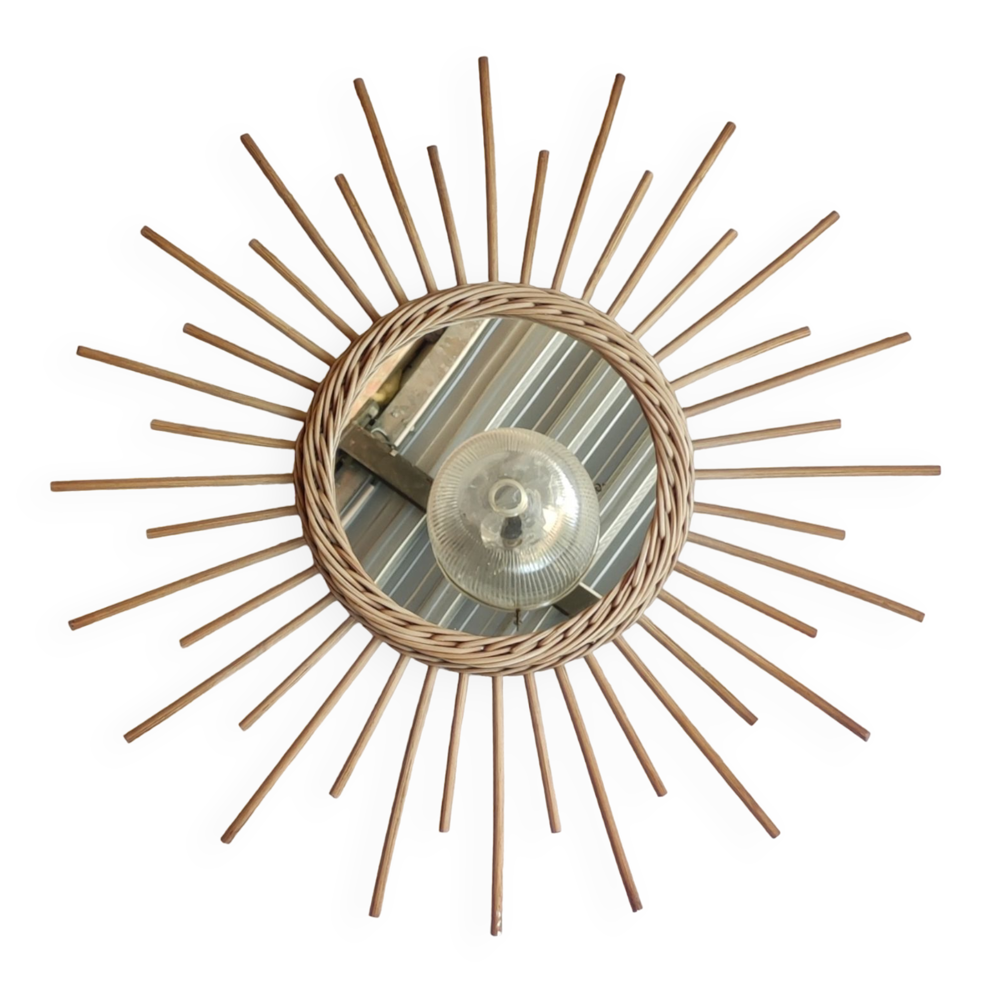 Vintage rattan sun mirror