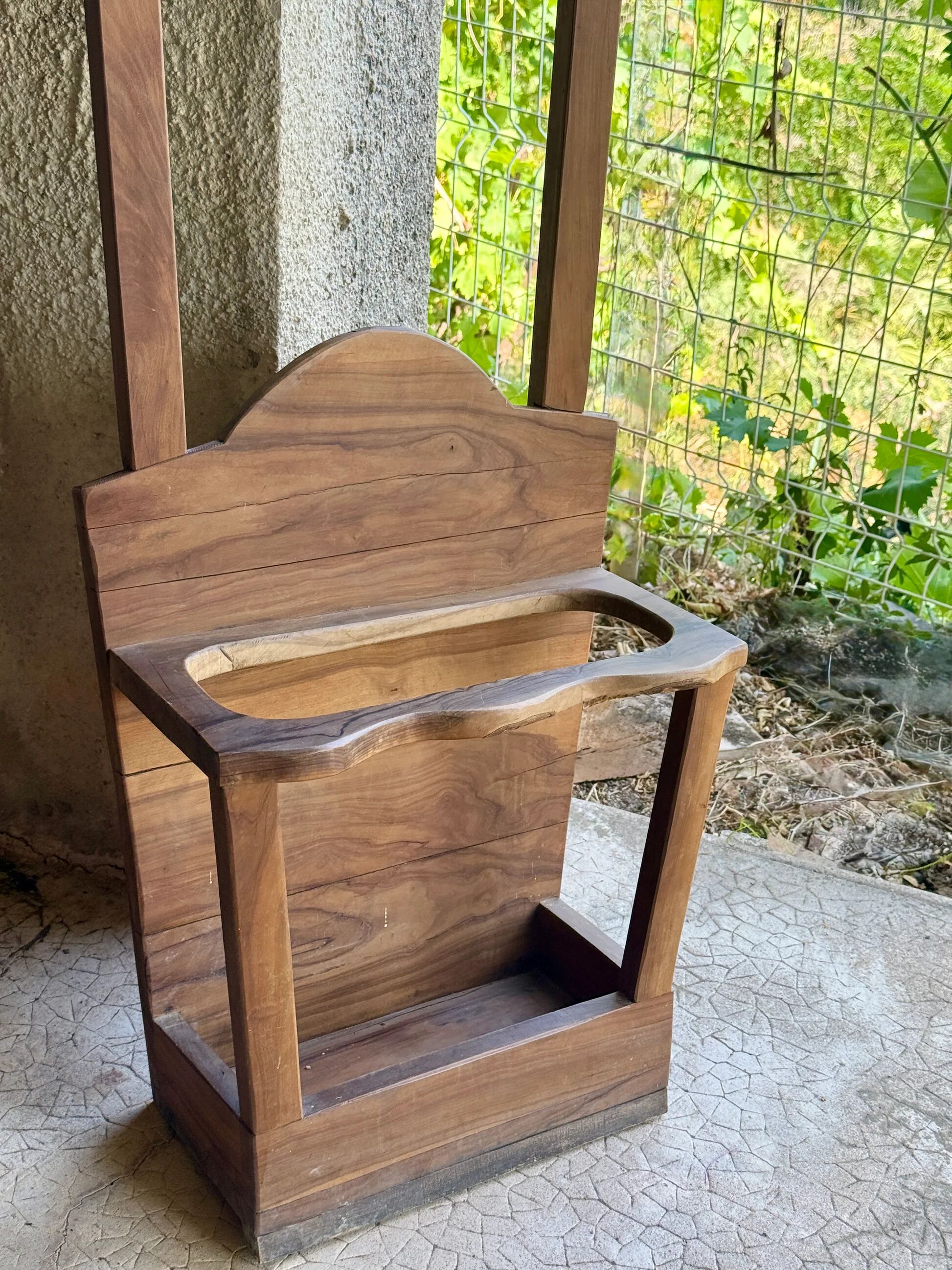 Coat rack / coat stand and umbrella stand in olive wood