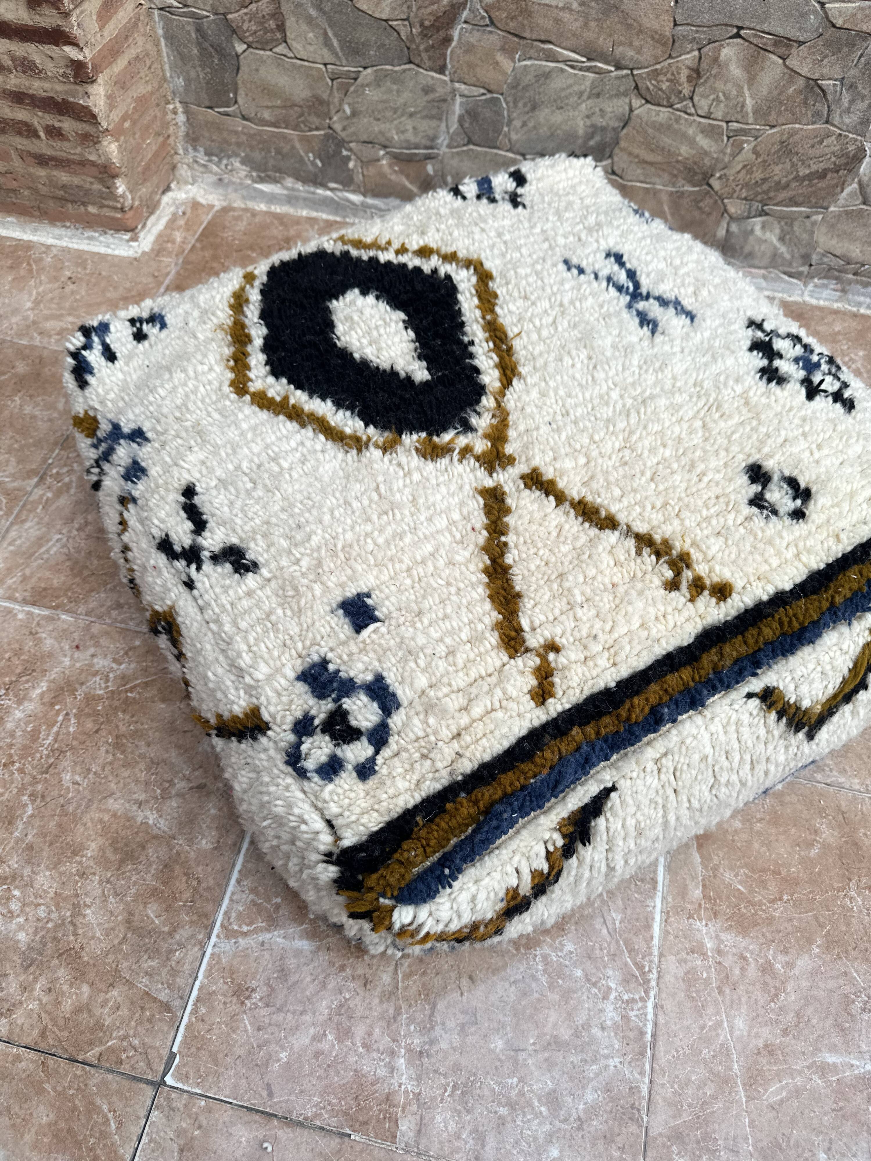 Handmade Berber Kilim pouf, floor cushion.