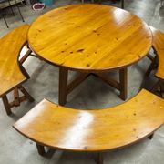 Brutalist ensemble round table 113cm and its 4 rounded stools 1960