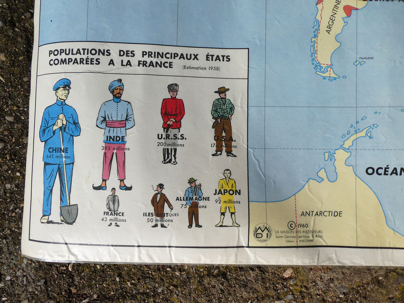 Map world map of the planisphere world MDI 1960