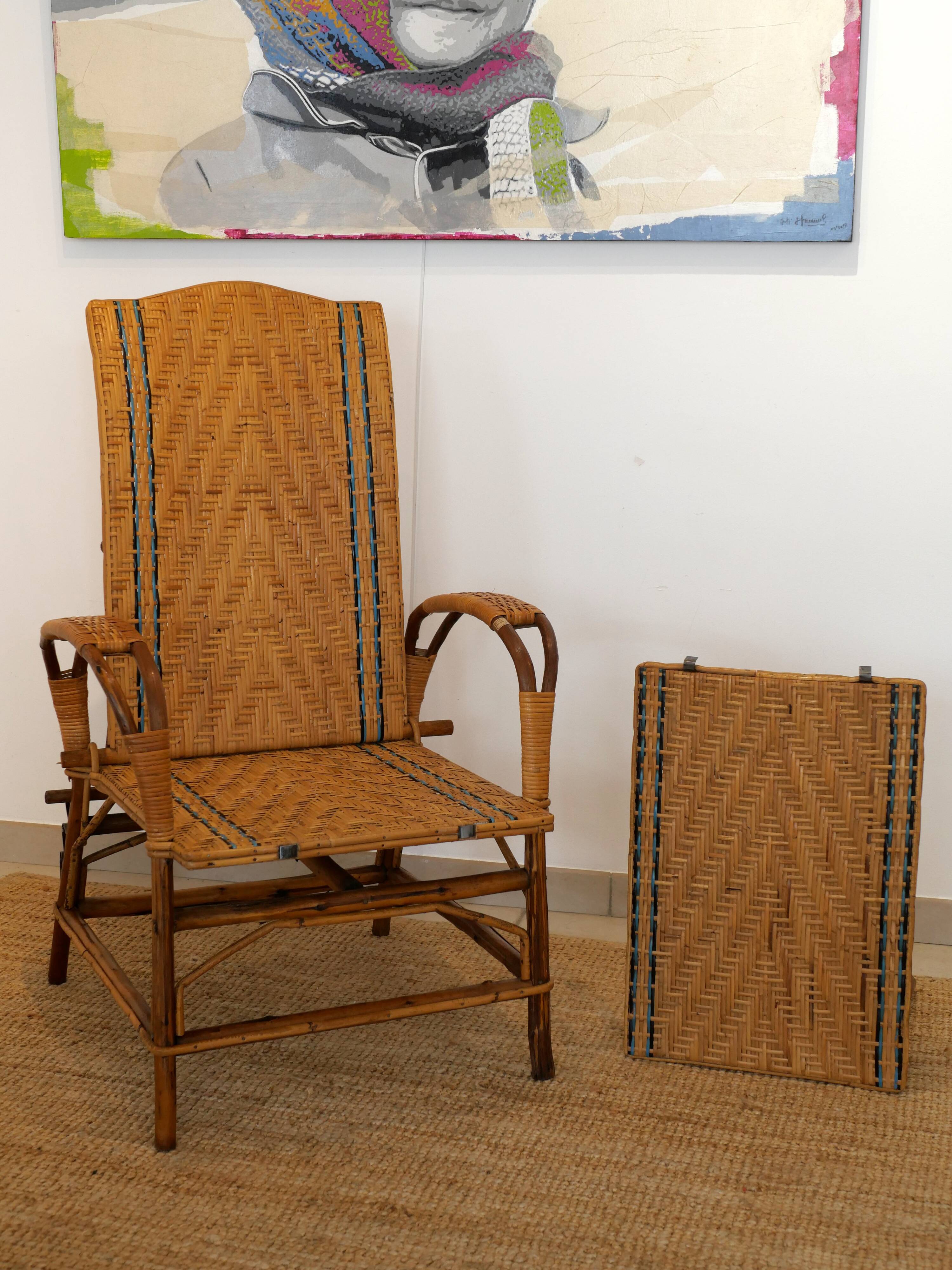 Chaise longue en osier années 30