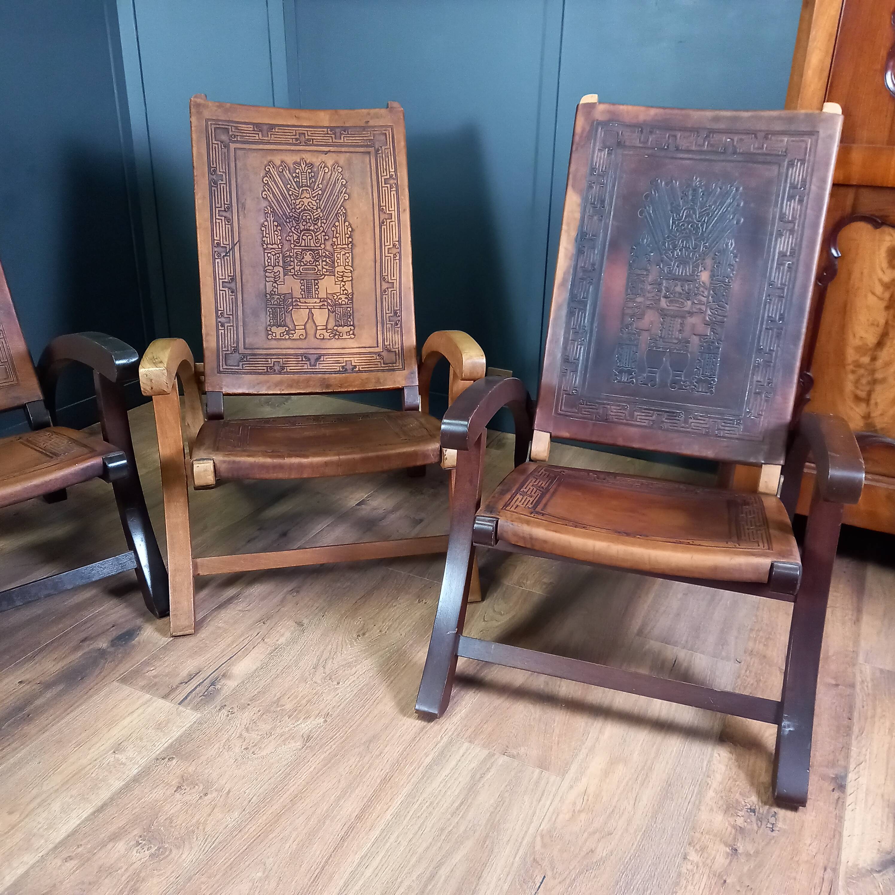 4 chaises en bois et cuir, années 1960