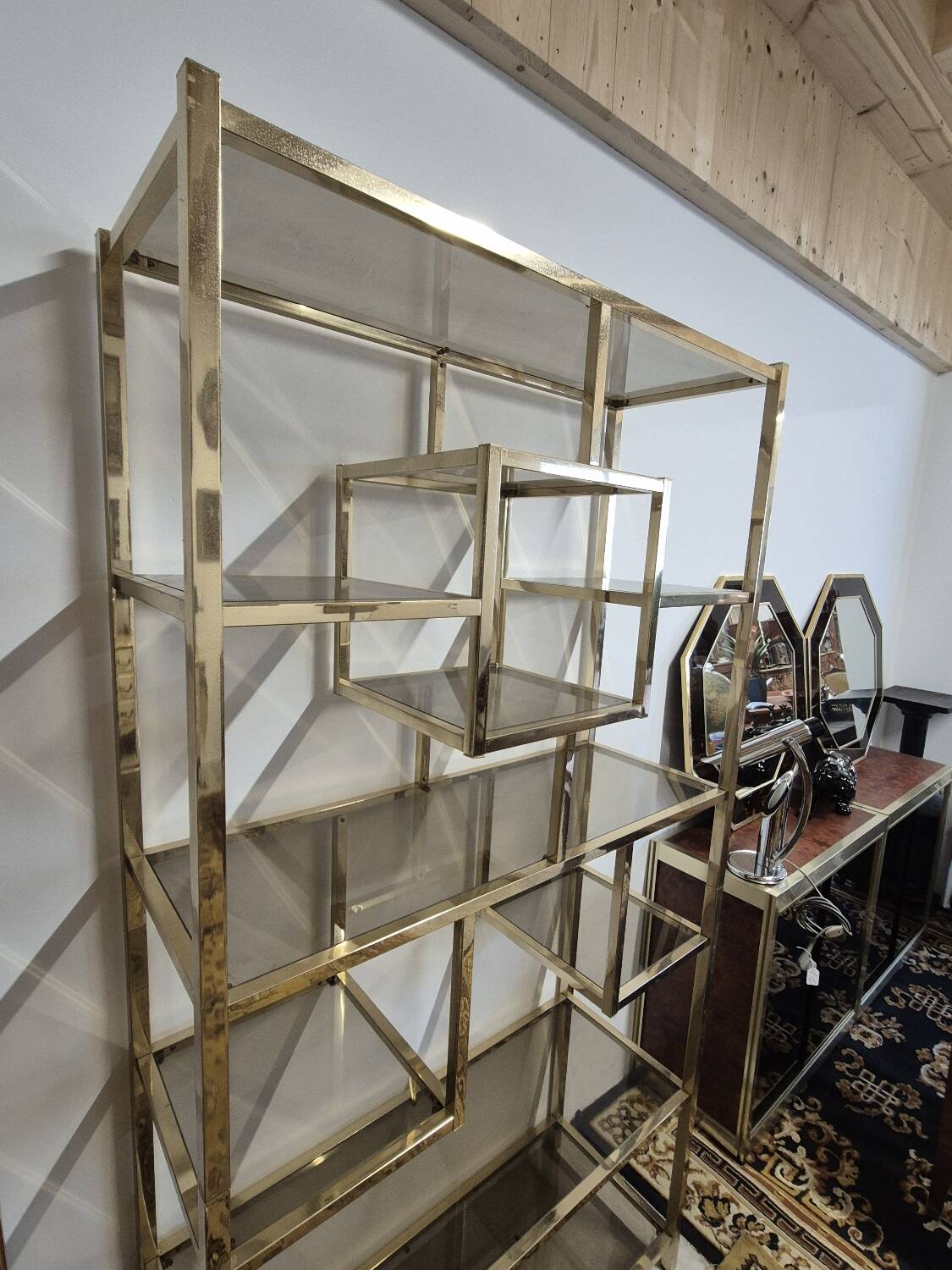 Vintage 1970s golden designer shelf