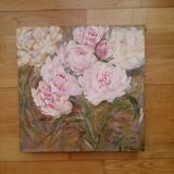 Peony bouquet painting signed and delivered with its certificate