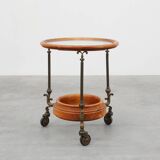 Rustic Copper and Walnut Serving Trolley with Glass Top, France ca. 1900