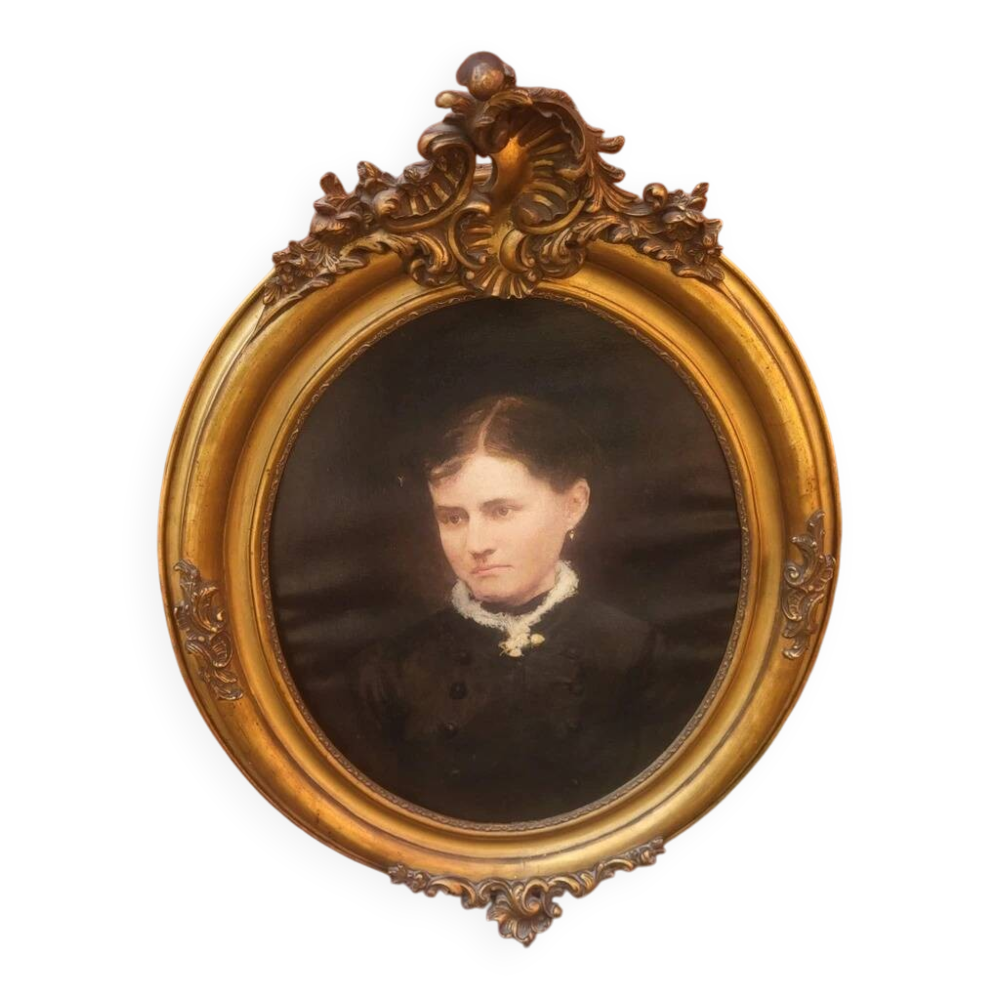 19th Century Antique Portrait of Woman Oil on Canvas Painting