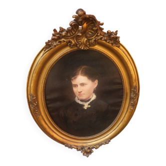19th Century Antique Portrait of Woman Oil on Canvas Painting
