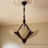 Opaline and brass chandelier