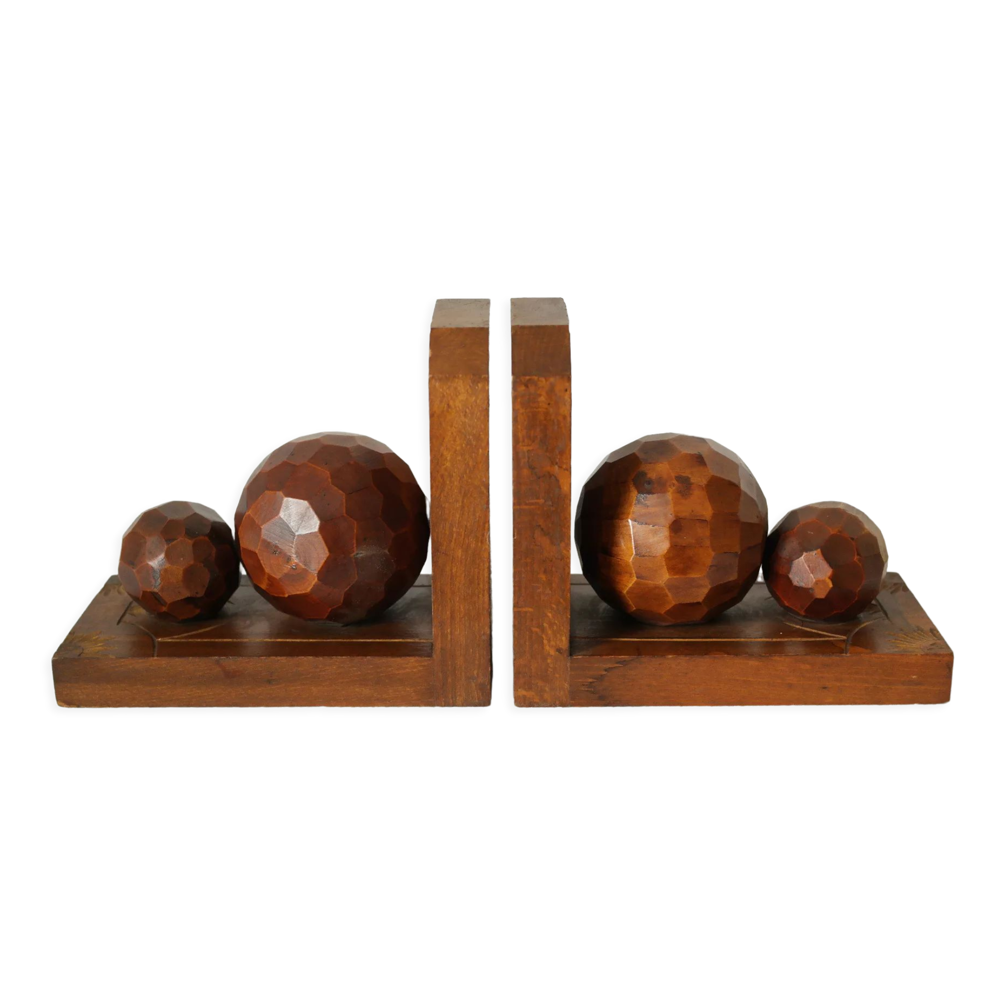 Art Deco bookends in wood faceted balls
