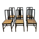 Set of 6 black lacquered and cane chairs by Montina s.p.a.