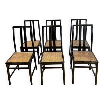 Set of 6 black lacquered and cane chairs by Montina s.p.a.