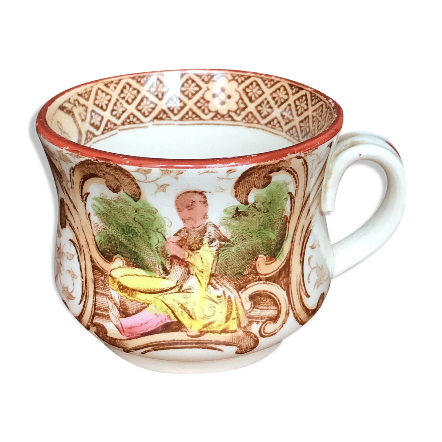 Cup Digoin Sarreguemines xix è décor to chinese guitar player