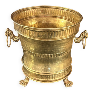 Ancien Cache-pot / Jardinière en Laiton Martelé Mécap - Très bon état