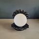 Vintage shell lamp in black porcelain with opaline globe.