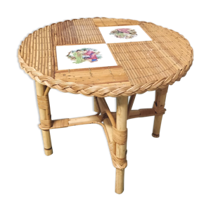 table basse ronde en - bambou