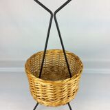 Black metal rattan trash can on 1960