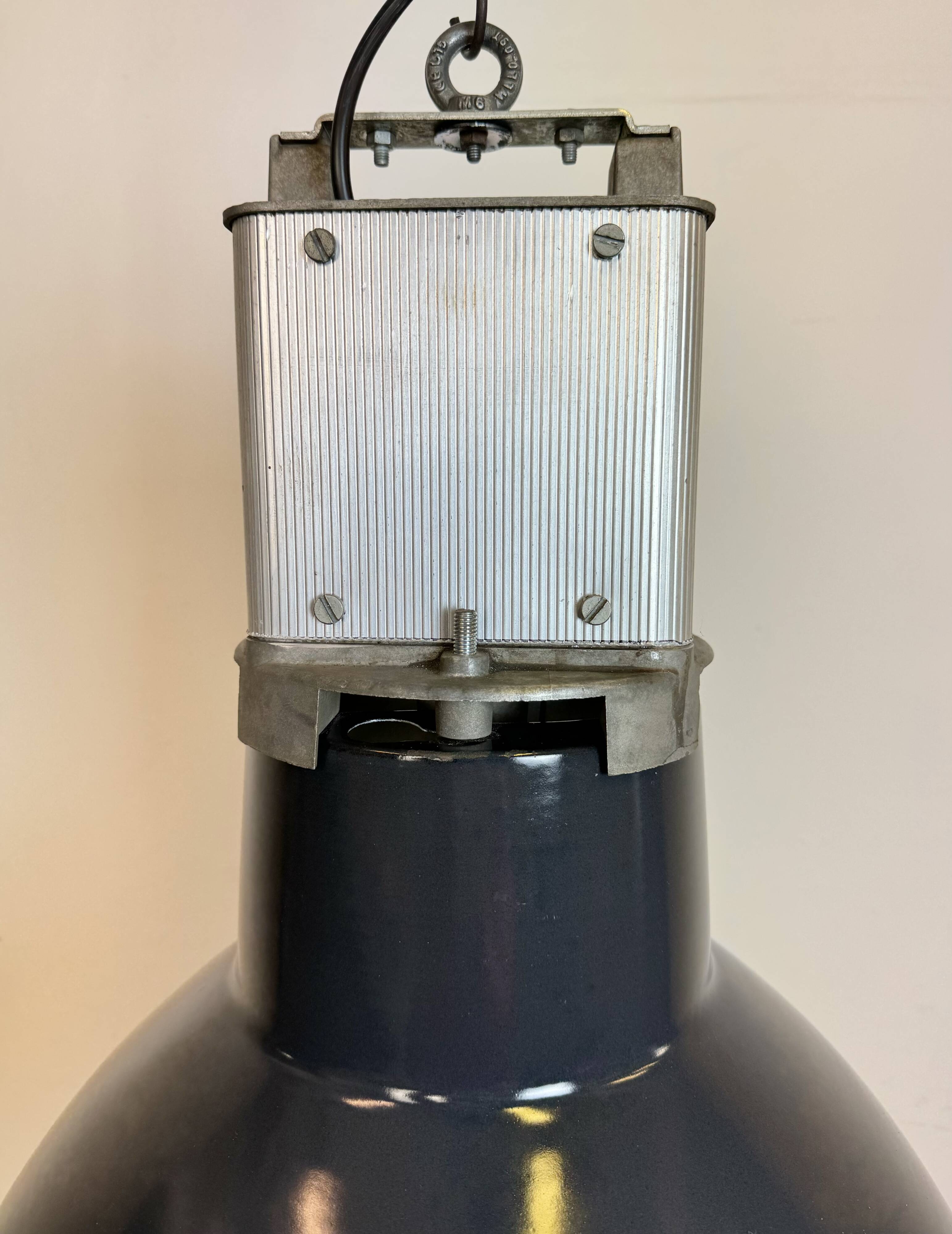 Industrial french dark blue enamel pendant lamp from mazda, 1960s