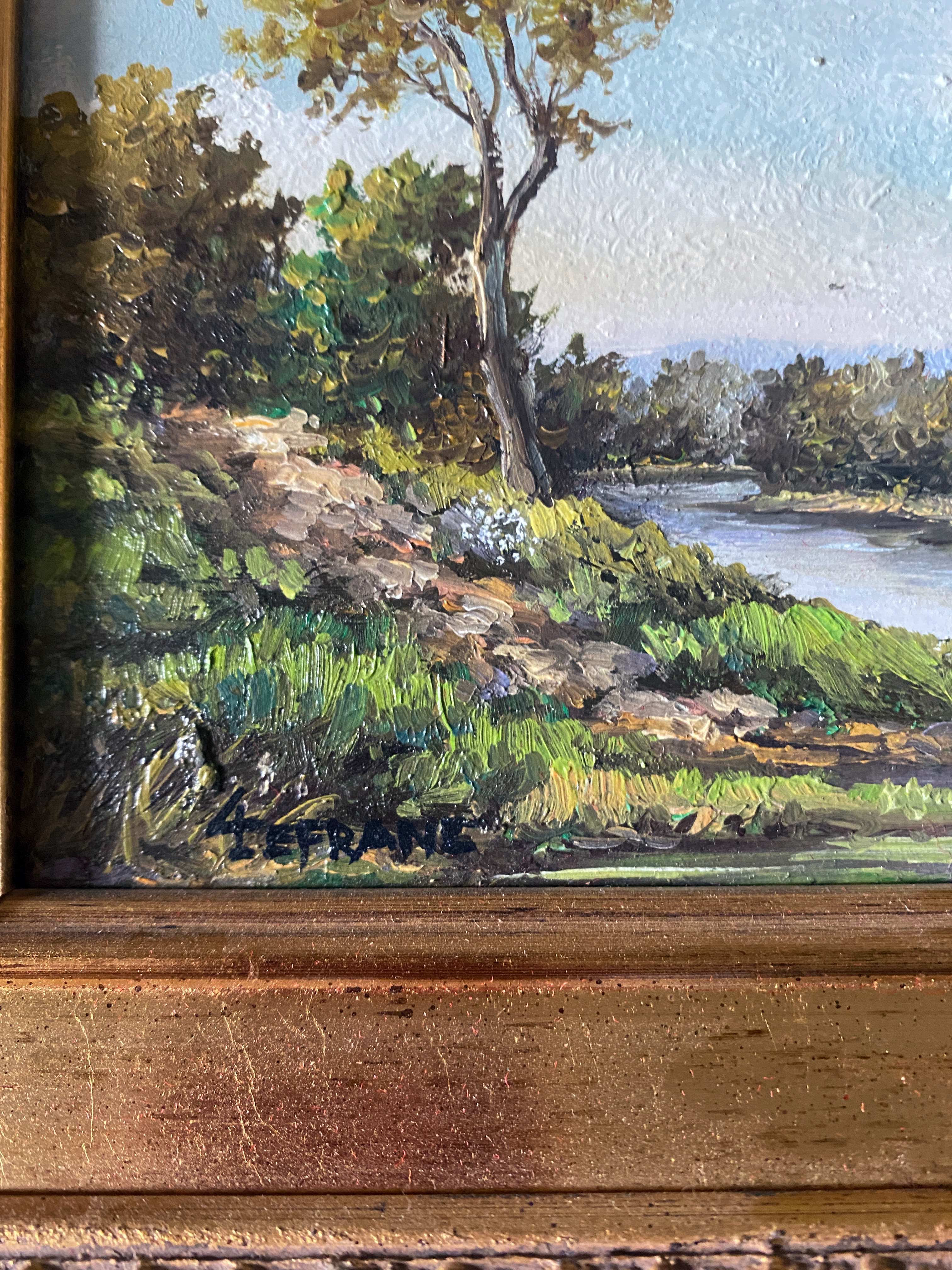 Paintings during HSP "Animated landscapes / river" signed Lefranc + frame XX°
