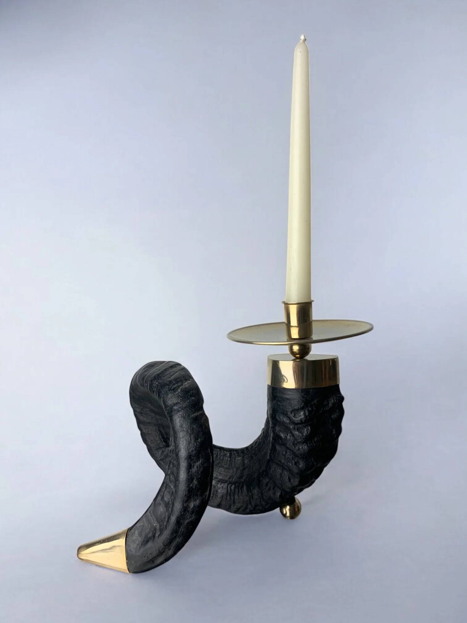Twisted horn candleholder, resin and brass Italy, 1970s
