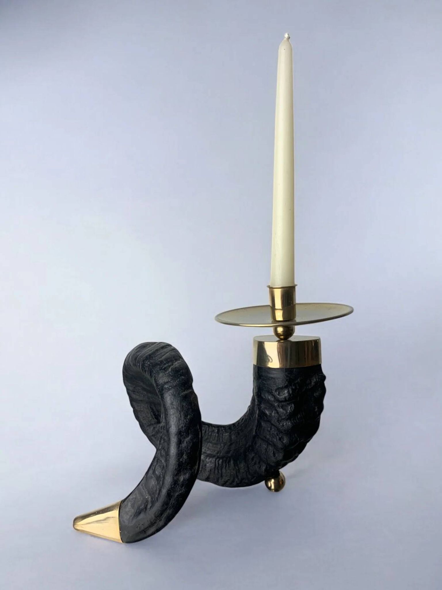 Twisted horn candleholder, resin and brass Italy, 1970s
