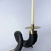 Twisted horn candleholder, resin and brass Italy, 1970s