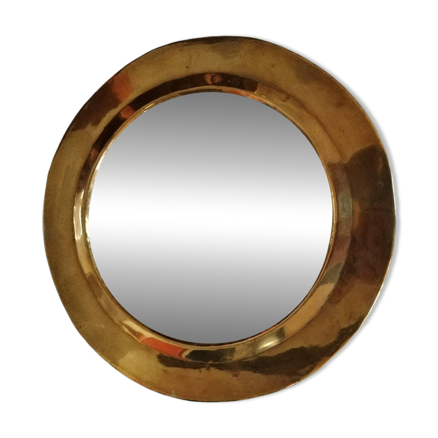 Pretty round mirror in brass and quilted glass