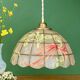 Suspension abat-jour vintage en nacre et laiton décors d'oiseaux