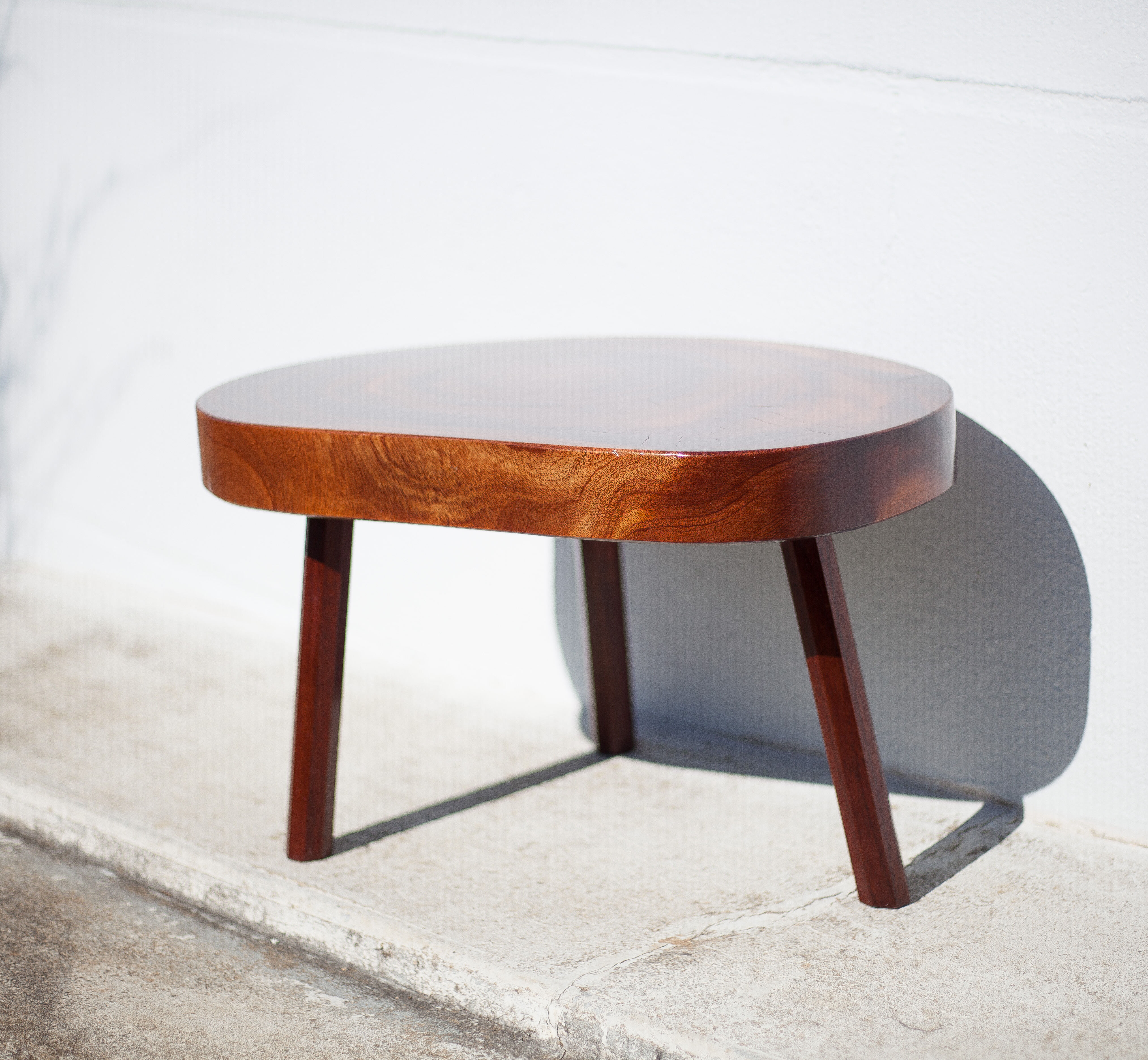 Wood coffee table, tripod table, thick wood table, living room table, brutalist, design, furniture