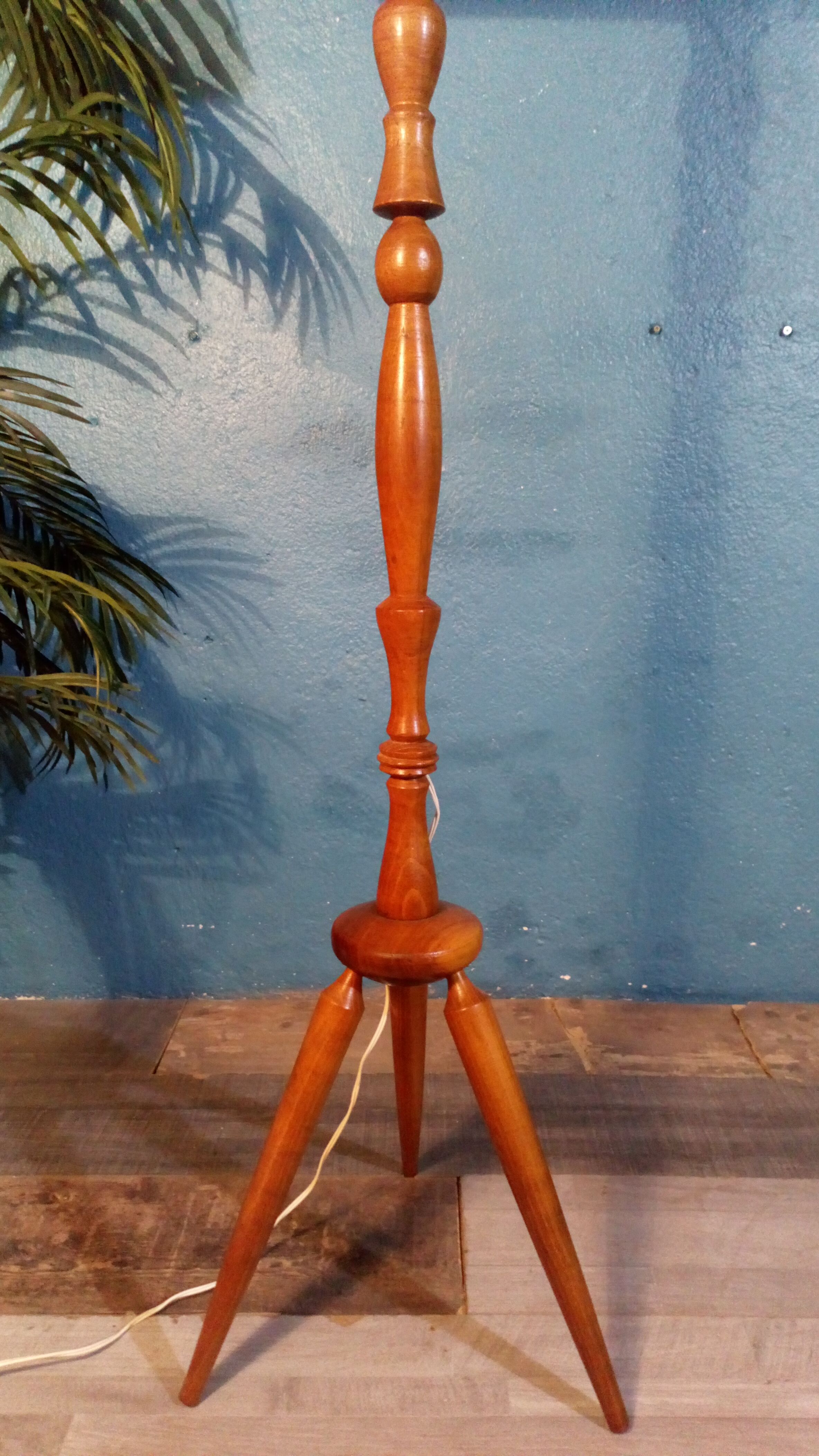 Triplet turned wood floor lamp 1950s