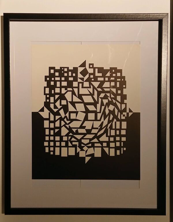 Tableau Op Art Vintage – Victor Vasarely – Illusion Optique Noir & Bla
