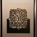 Tableau Op Art Vintage – Victor Vasarely – Black & White Optical Illusion