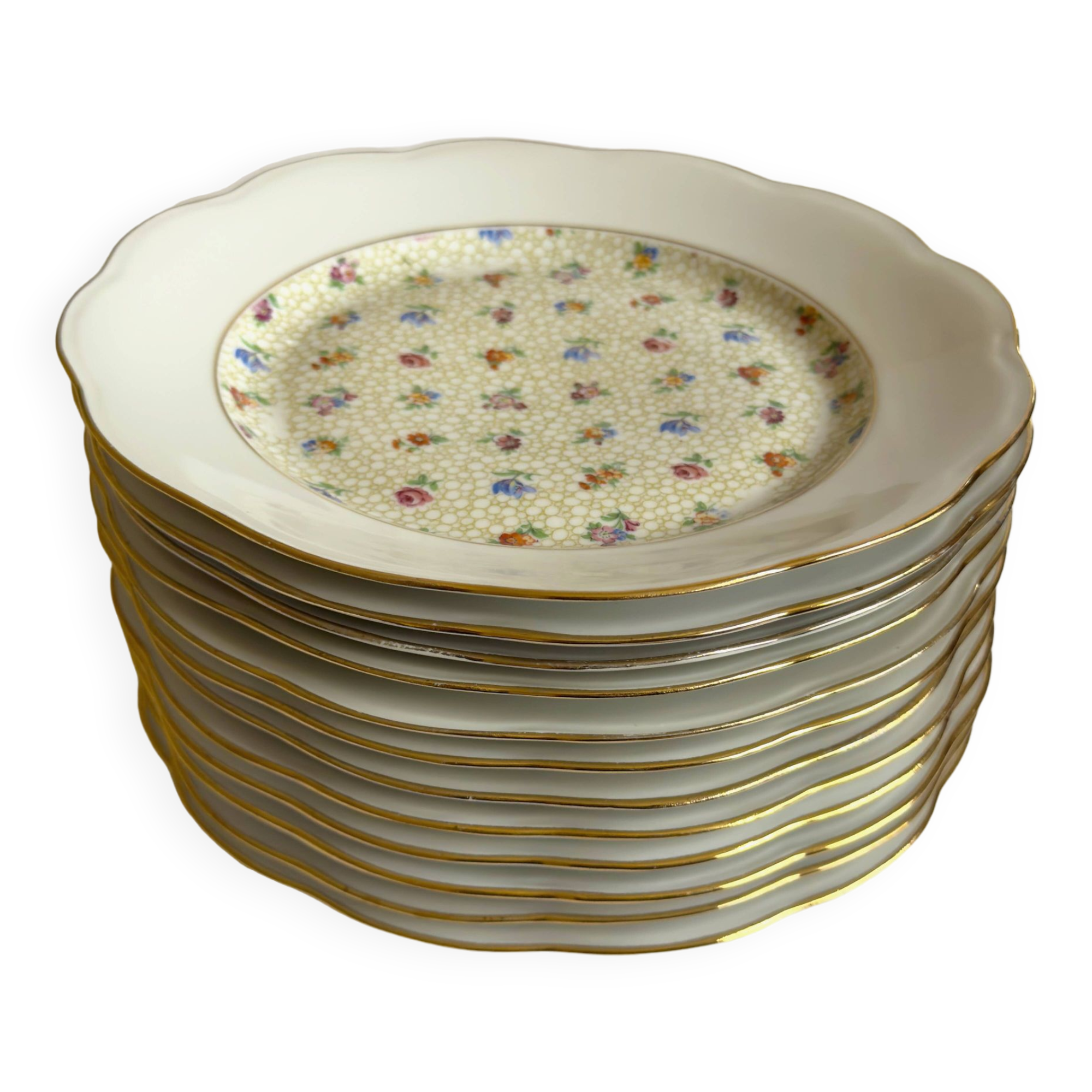 Service of 23 large flat porcelain plates SFP Société Française de Porcelaine