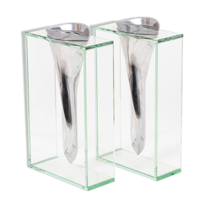 paire de vases en aluminium et verre, années 1980