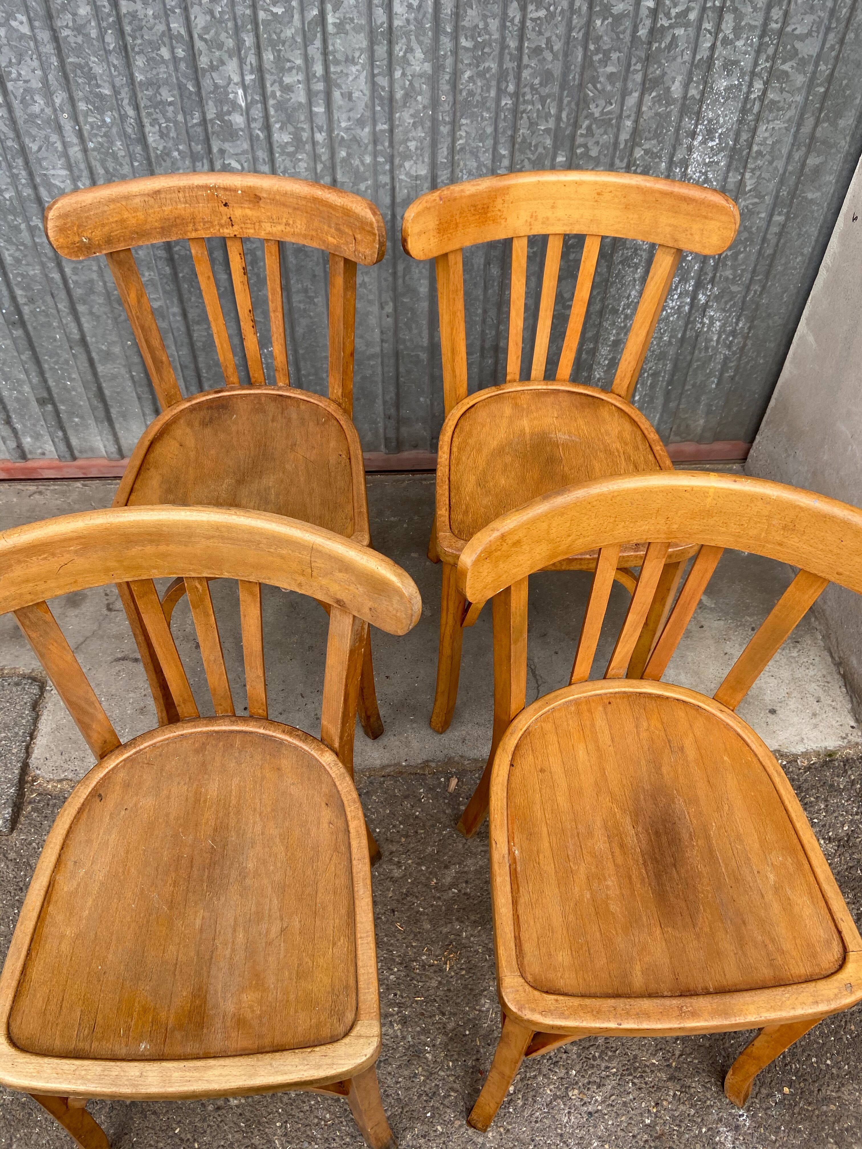 4 chairs bistro Baumann curved wood 1960